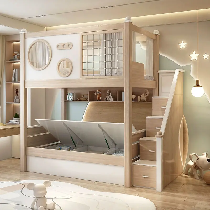 Modern Double-Top High-Height Elevated Bunk Bed Contemporary Comfortable Wooden Material Boys Girls School Hotel Apartme — view 1
