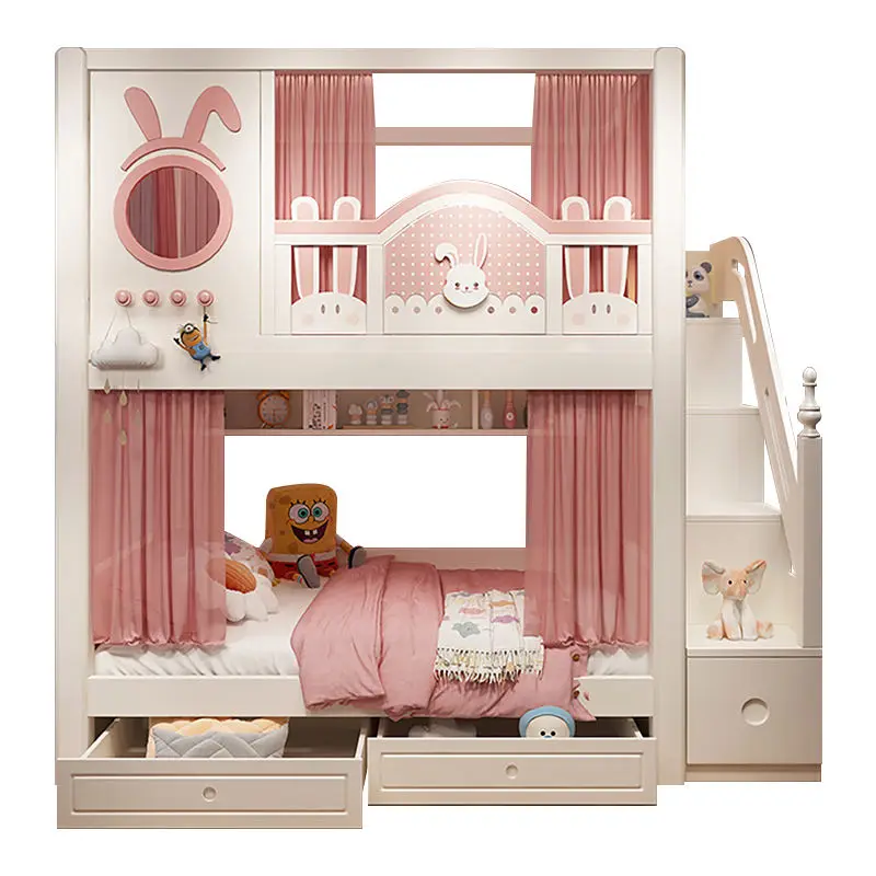 Modern Wood Contemporary Bunk Bed for Kids Comfortable Strong Sturdy Twin Queen Size for Bedroom Hotel School or Apartment — image 5