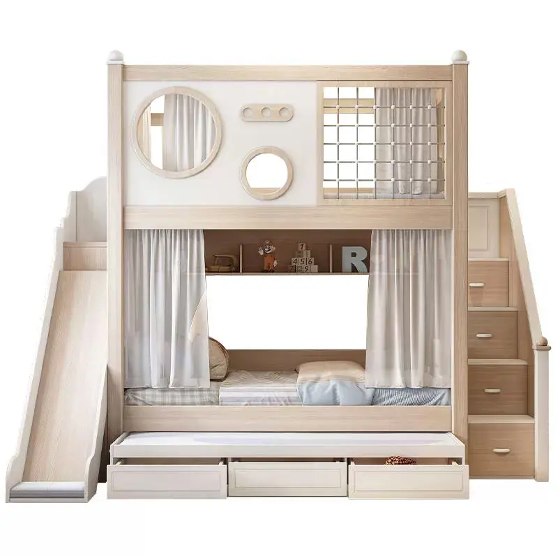 Modern Double-Top High-Height Elevated Bunk Bed Contemporary Comfortable Wooden Material Boys Girls School Hotel Apartment — image 5