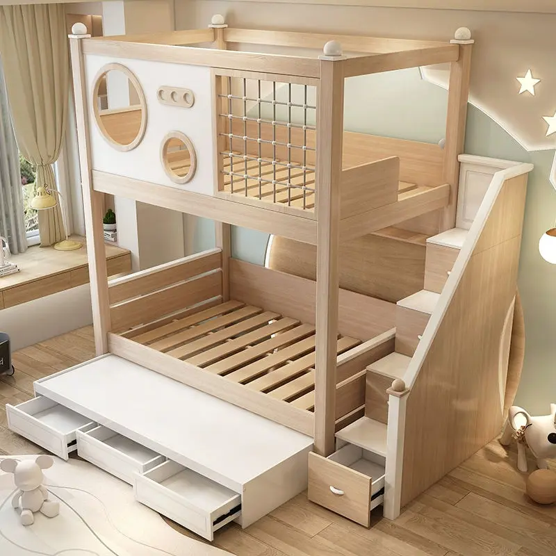 Modern Double-Top High-Height Elevated Bunk Bed Contemporary Comfortable Wooden Material Boys Girls School Hotel Apartment — image 6