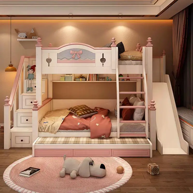 Hot Selling GIRLs Double Solid Wood Contemporary Bunk Bed Stair Storage for Bedroom School Hotels Apartments Children's — view 1