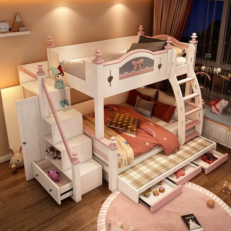 Hot Selling GIRLs Double Solid Wood Contemporary Bunk Bed Stair Storage for Bedroom School Hotels Apartments Children's — image 2