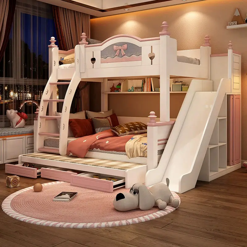 Hot Selling GIRLs Double Solid Wood Contemporary Bunk Bed Stair Storage for Bedroom School Hotels Apartments Children's — image 3