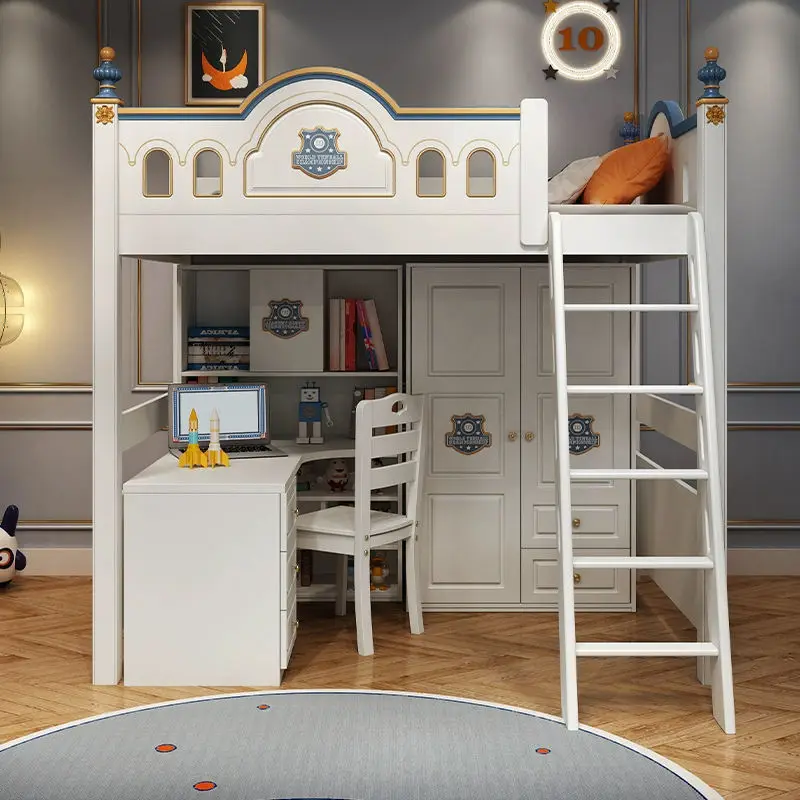 Modern Design Multi-functional Children's Twin Size Wooden Bunk Beds with Wardrobe Table Bookcase Apartment Bedroom Hote — view 1