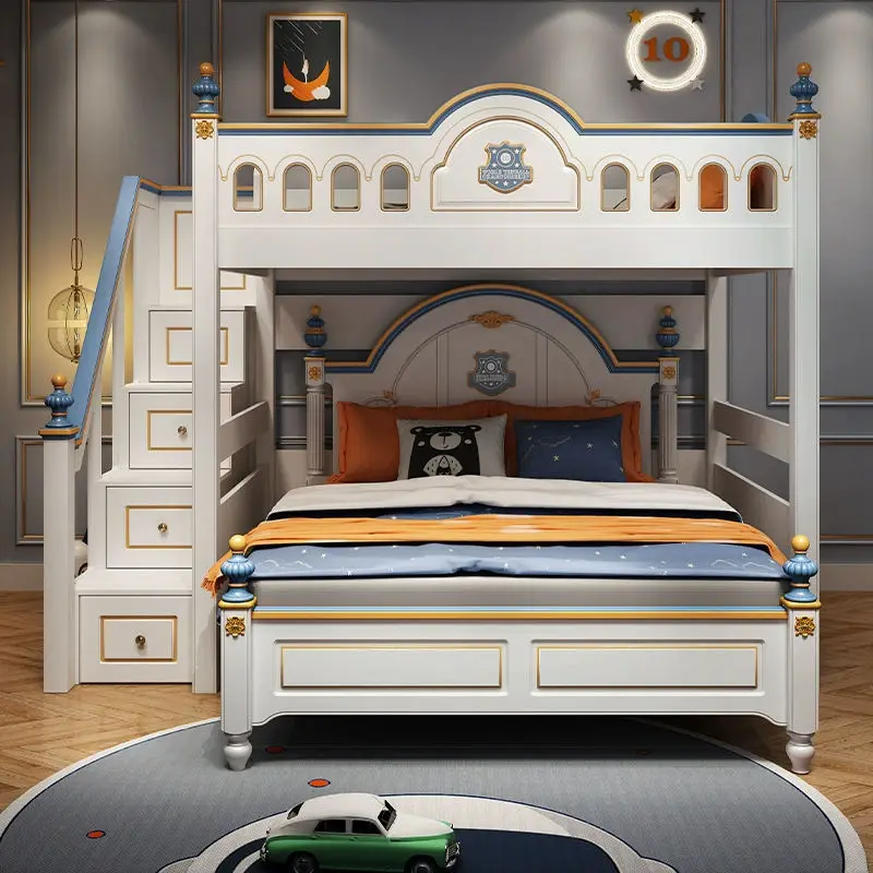 Modern Design Multi-functional Children's Twin Size Wooden Bunk Beds with Wardrobe Table Bookcase Apartment Bedroom Hotel Use — image 4