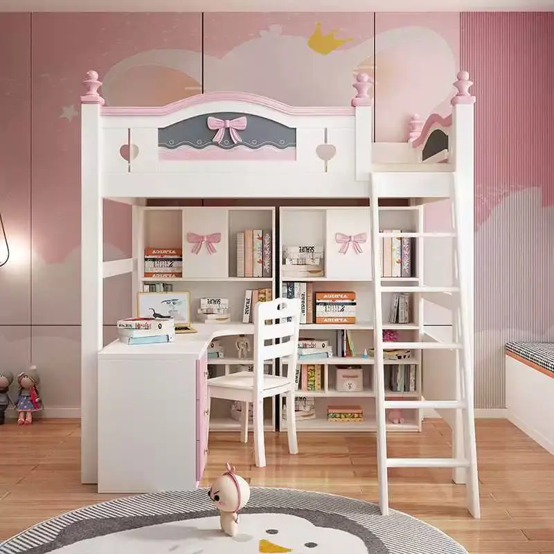 Factory Cheap Wholesale Hot Sale Modern Wood Bedroom Furniture Twin Loft Bunk Bed with Slide for Children's and Hotel Use — image 4