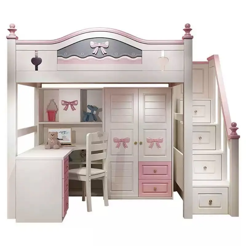 Factory Cheap Wholesale Hot Sale Modern Wood Bedroom Furniture Twin Loft Bunk Bed with Slide for Children's and Hotel Use — image 5