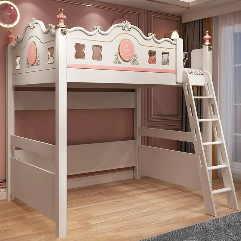 New Style Girl's Bedroom Hotel Eco-friendly Wooden Kids Double Bunk Beds School Slide Children's Modern White — image 6