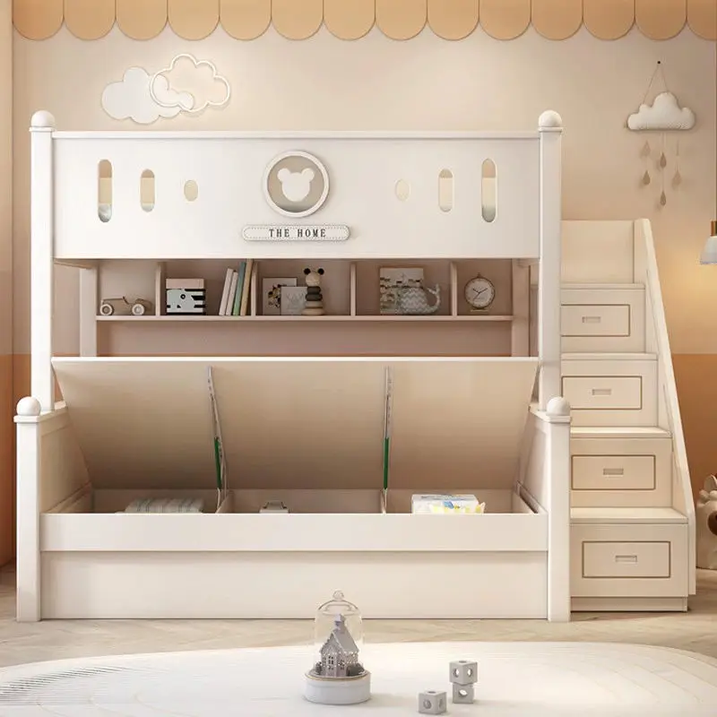 Wood Contemporary Double-Layer Bunk Bed with High-Low Guardrail for Kids School Home Use — image 3