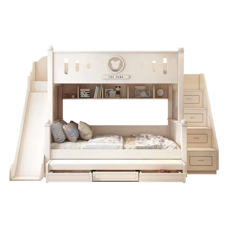 Wood Contemporary Double-Layer Bunk Bed with High-Low Guardrail for Kids School Home Use — image 5