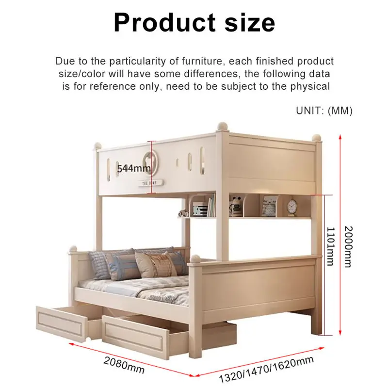 Wood Contemporary Double-Layer Bunk Bed with High-Low Guardrail for Kids School Home Use — image 6