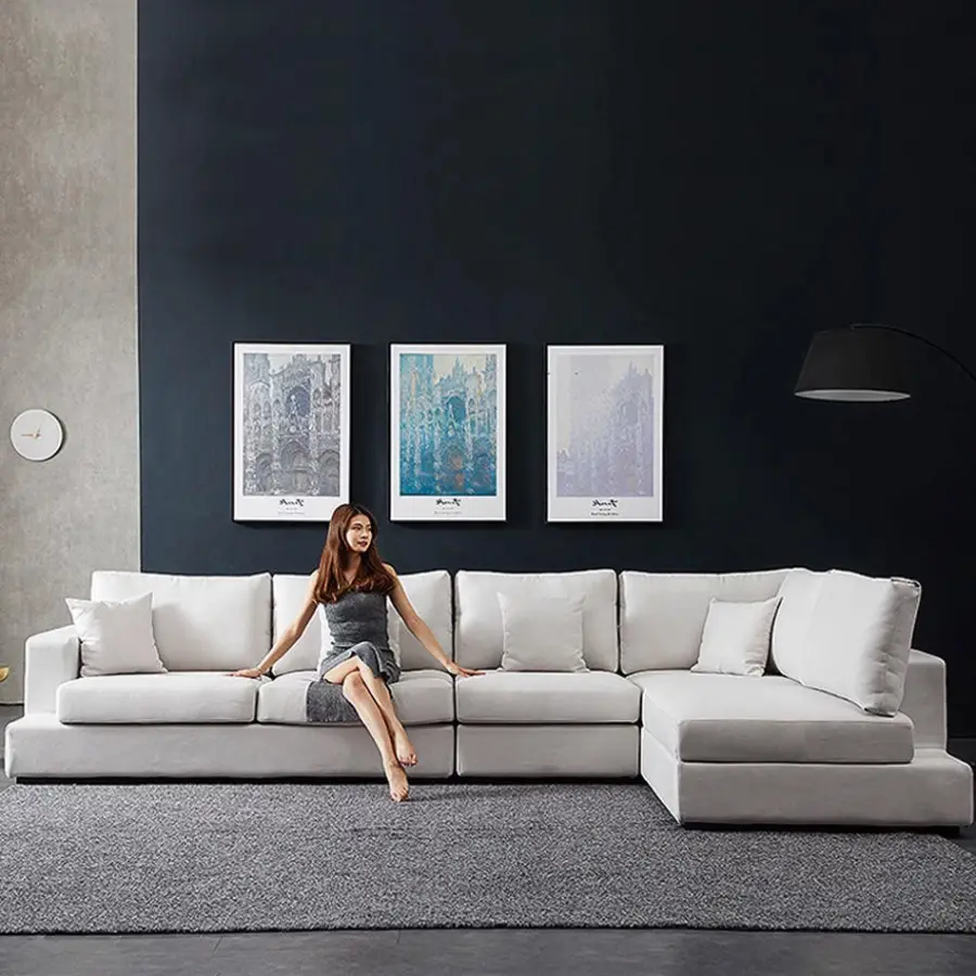Modern Living Room Furniture Sofa Set Nordic Tech Fabric L Shape Sectional Sofas — image 3