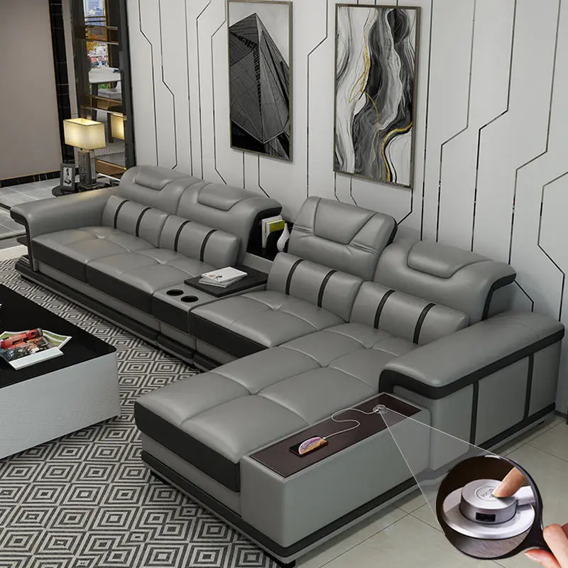 Modern Cheap Sofas l Shape White Luxury Leather Corner Sectional Sofa Set Furniture Living Room — view 1