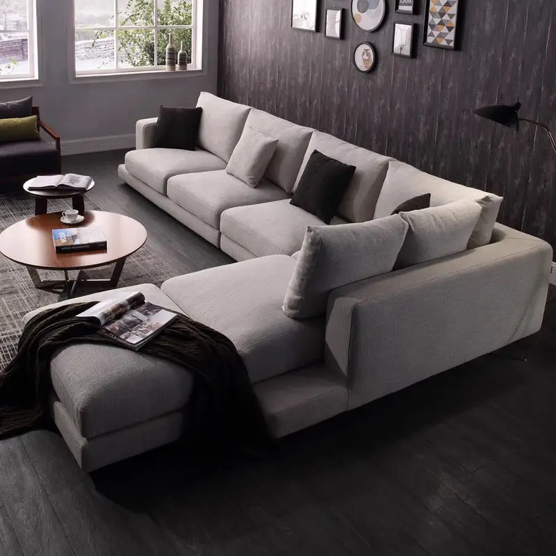Modern Living Room Furniture Sofa Set Nordic Tech Fabric L Shape Sectional Sofas — image 5