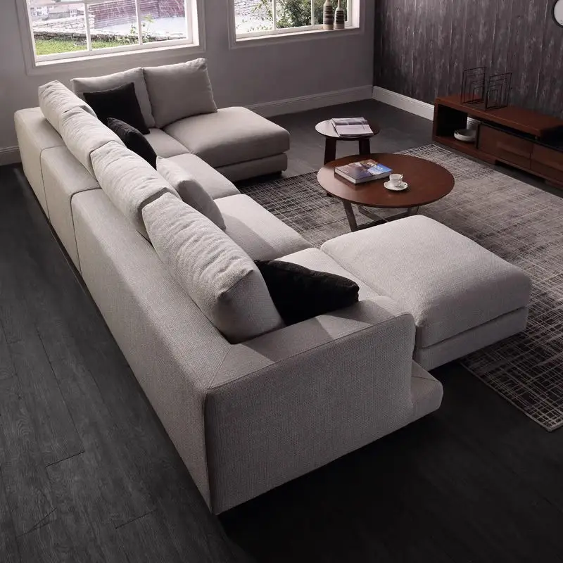 Modern Living Room Furniture Sofa Set Nordic Tech Fabric L Shape Sectional Sofas — image 7