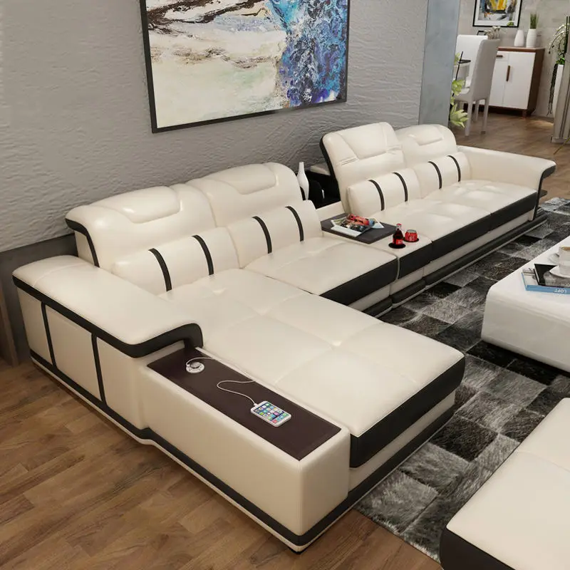 Modern Cheap Sofas l Shape White Luxury Leather Corner Sectional Sofa Set Furniture Living Room — image 4