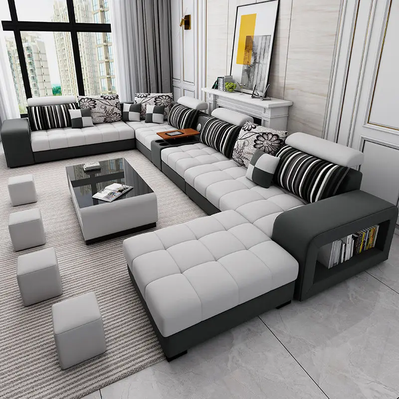 Modern Style Fabric Sectional Sofa Cum Bed Couch Living Room Sofas Set Home Furnture Luxury U Shaped Corner Sofa Set 7 S — view 1