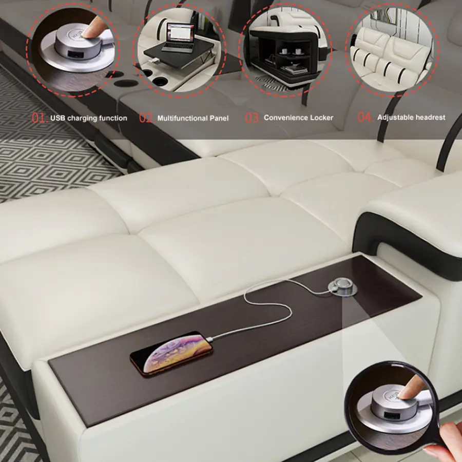 Modern Cheap Sofas l Shape White Luxury Leather Corner Sectional Sofa Set Furniture Living Room — image 5
