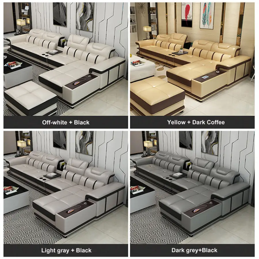 Modern Cheap Sofas l Shape White Luxury Leather Corner Sectional Sofa Set Furniture Living Room — image 6
