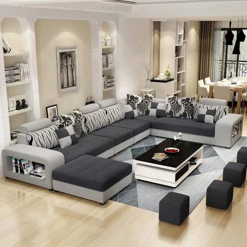 Modern Style Fabric Sectional Sofa Cum Bed Couch Living Room Sofas Set Home Furnture Luxury U Shaped Corner Sofa Set 7 Seater — image 3