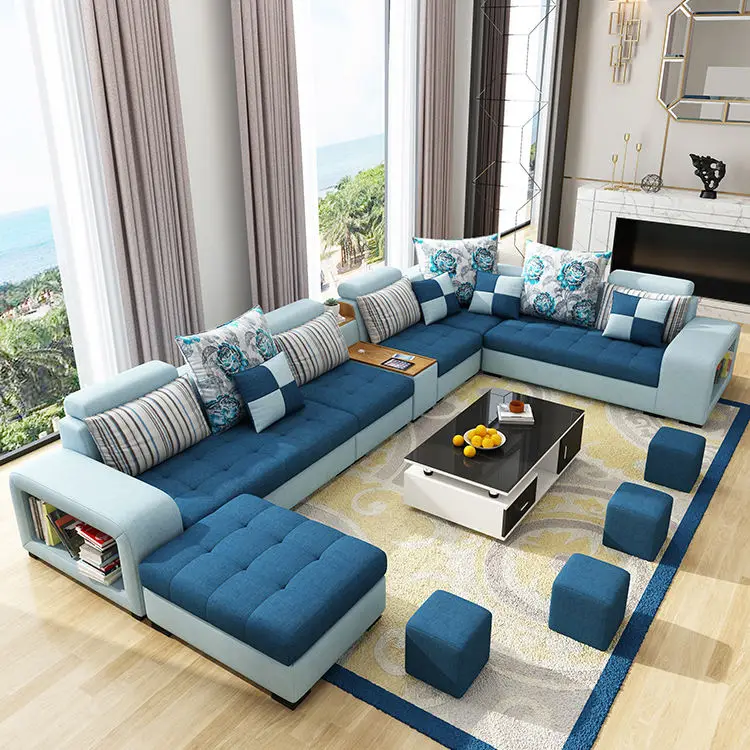 Modern Style Fabric Sectional Sofa Cum Bed Couch Living Room Sofas Set Home Furnture Luxury U Shaped Corner Sofa Set 7 Seater — image 4
