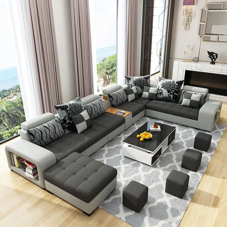 Modern Style Fabric Sectional Sofa Cum Bed Couch Living Room Sofas Set Home Furnture Luxury U Shaped Corner Sofa Set 7 Seater — image 5