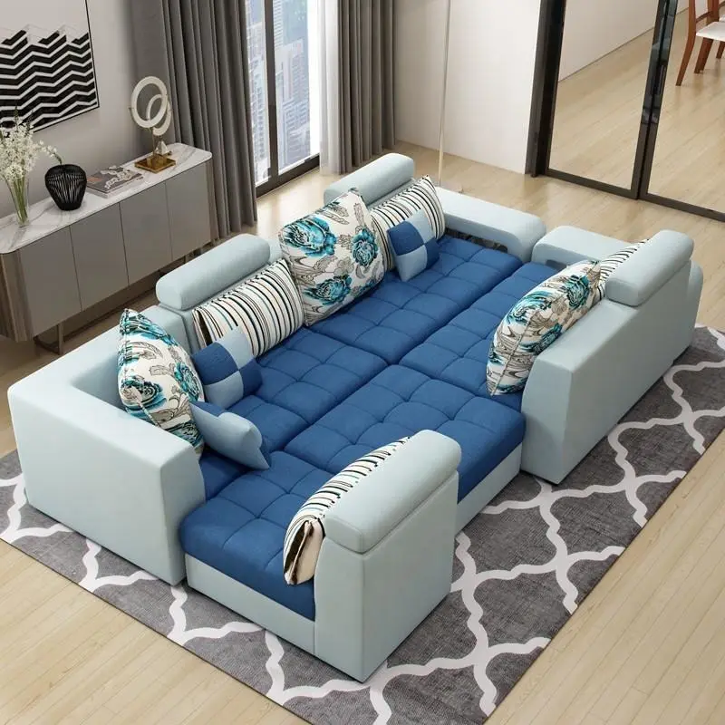 Modern Style Fabric Sectional Sofa Cum Bed Couch Living Room Sofas Set Home Furnture Luxury U Shaped Corner Sofa Set 7 Seater — image 6
