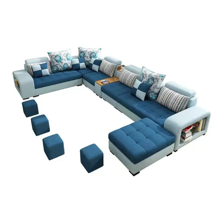 Modern Style Fabric Sectional Sofa Cum Bed Couch Living Room Sofas Set Home Furnture Luxury U Shaped Corner Sofa Set 7 Seater — image 7