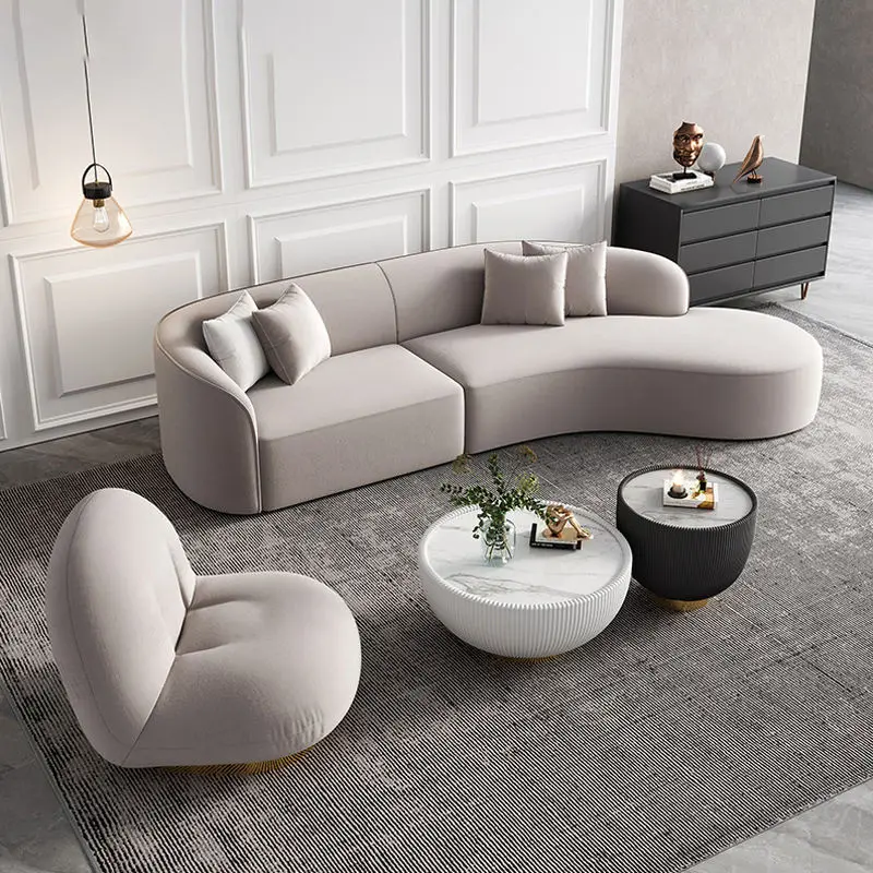 Modern High Quality Premium Luxury Reclining Sofa Set Furniture Living Room Lounge Villa Fabric Tufted Curved — view 1