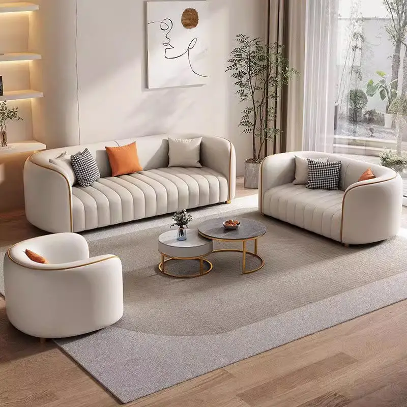 Luxury Sofas Living Room Furniture Sets Home Popular Leather Living Room Sofa Set — image 5