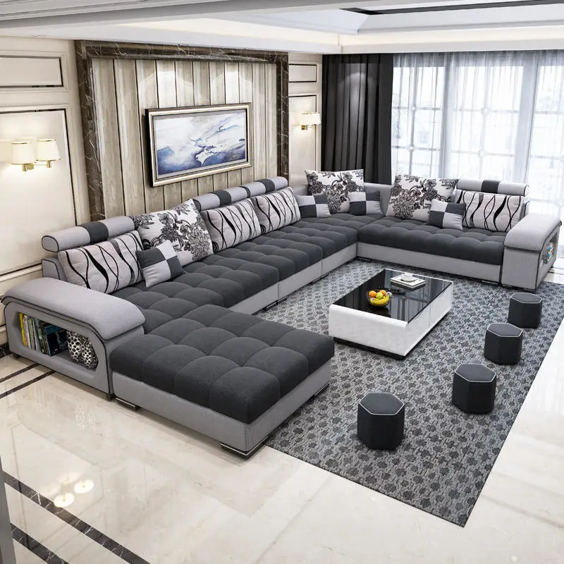European Living Room Sofas Modern Couch Fabric U Shape Corner Sofa Luxury Sofa Set Furniture — image 3