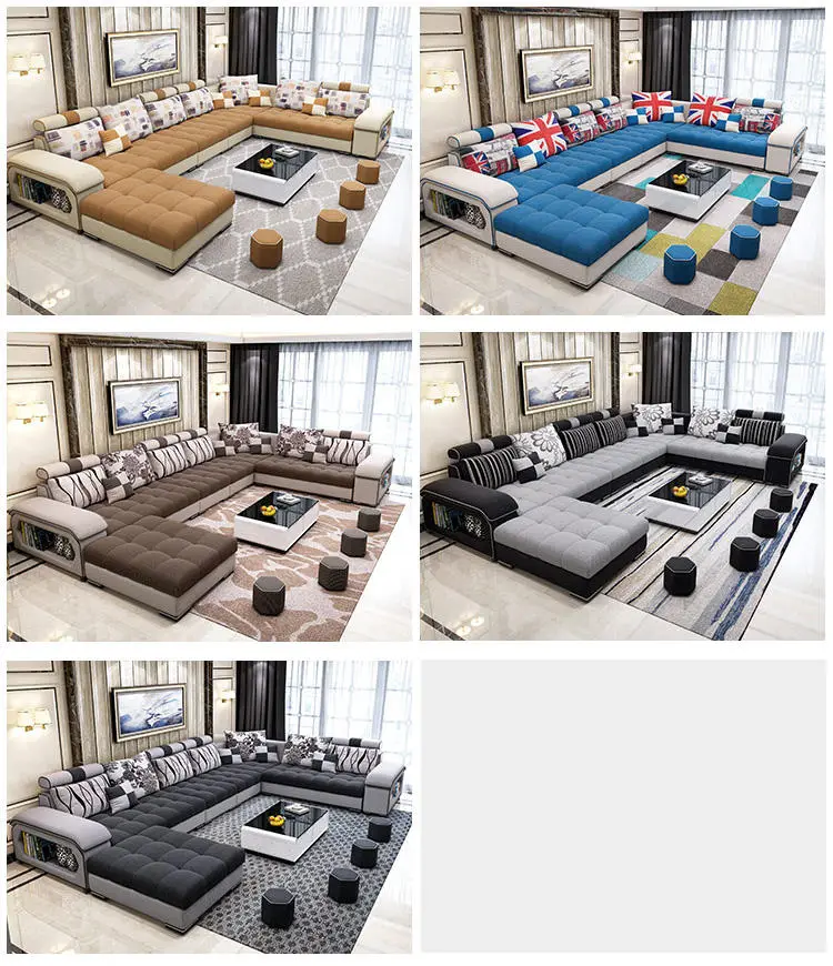European Living Room Sofas Modern Couch Fabric U Shape Corner Sofa Luxury Sofa Set Furniture — image 4