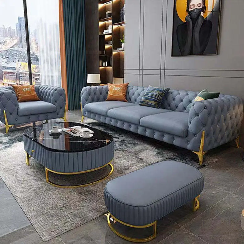Italian Stainless Steel Light Luxury Sofa Sectional Upscale Living Room Furniture Genuine Leather Sofa Set Modern Artist — view 1