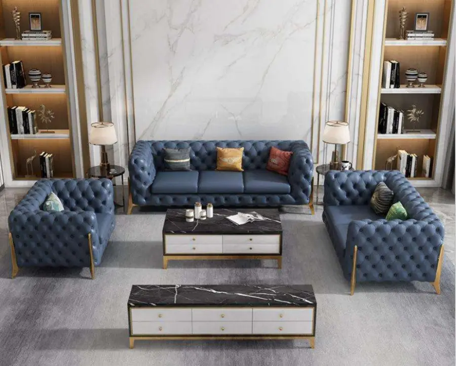 Italian Stainless Steel Light Luxury Sofa Sectional Upscale Living Room Furniture Genuine Leather Sofa Set Modern Artistic — image 3