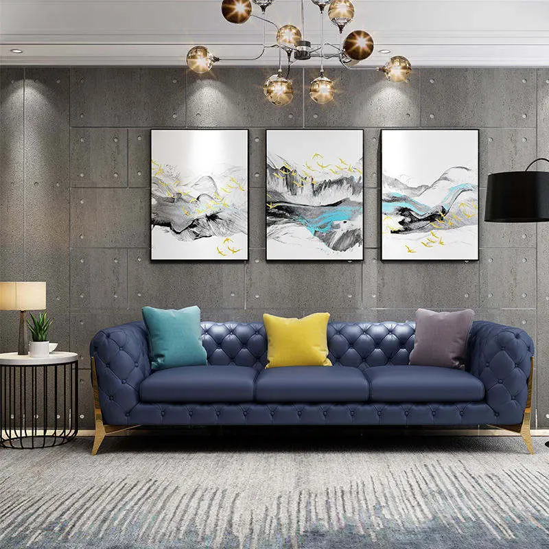 Italian Stainless Steel Light Luxury Sofa Sectional Upscale Living Room Furniture Genuine Leather Sofa Set Modern Artistic — image 4