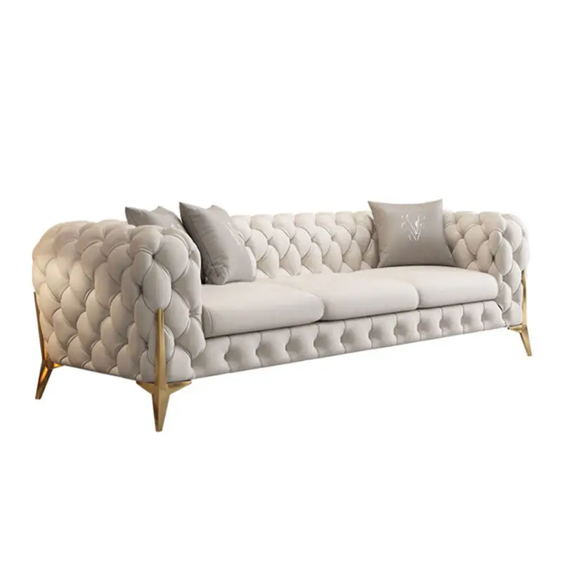 Italian Stainless Steel Light Luxury Sofa Sectional Upscale Living Room Furniture Genuine Leather Sofa Set Modern Artistic — image 7