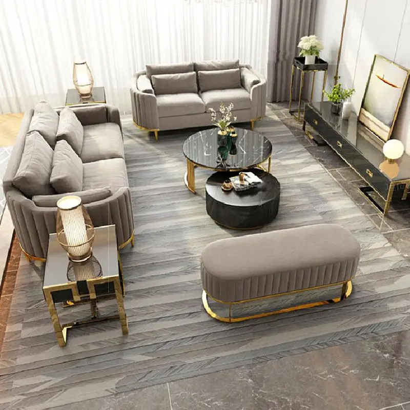 Luxury Sofa Living Room Furniture Curved Dresser Home Lounge Sofa Sets Italian Modern Fabric Velvet Sofa Set Furniture — image 3