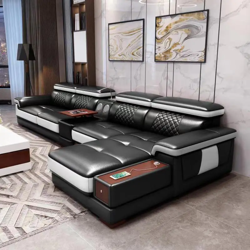 Luxury Leather Sofa Set Furniture European l Shape Sofa Modern Living Room Sofas — view 1