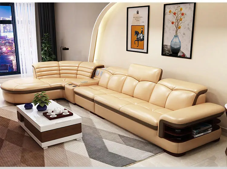Luxury Leather Sofa Set Furniture European l Shape Sofa Modern Living Room Sofas — image 3
