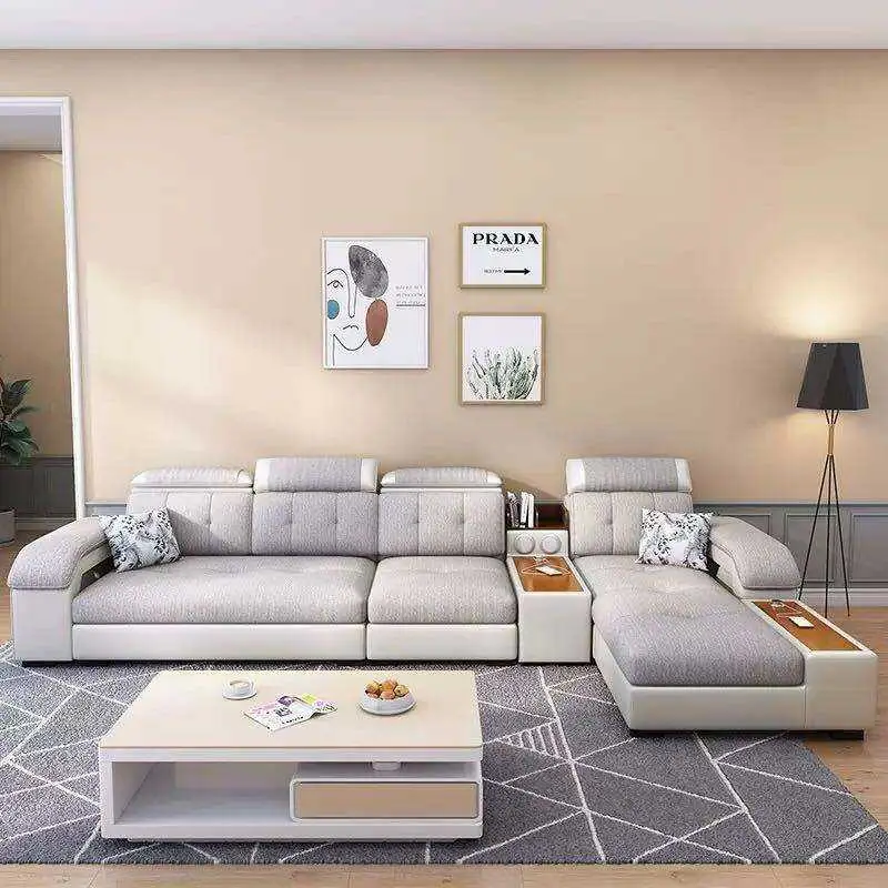 l Shape Sofa Sectional Luxury USB Charging Audio White Living Room Sofas Furniture Sets Modern American Style Lounges Sofa — image 3