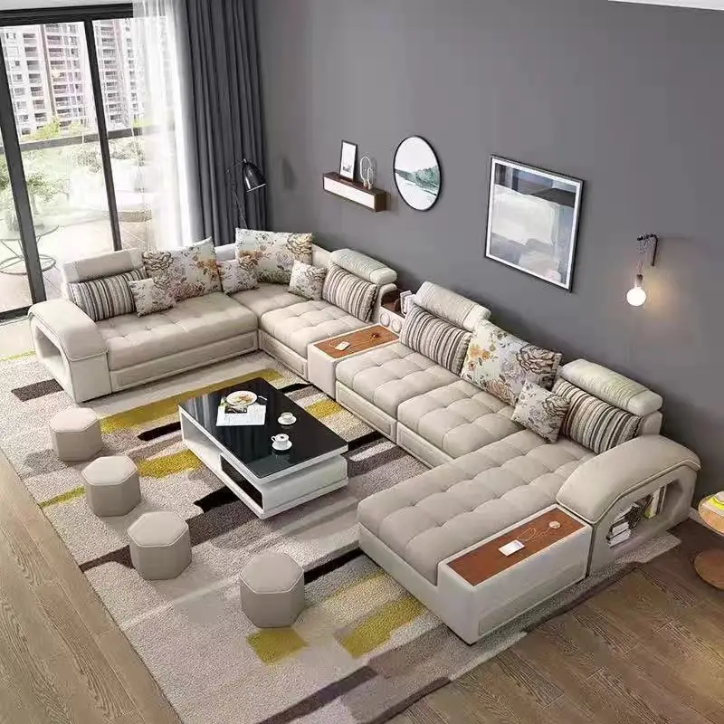 l Shape Sofa Sectional Luxury USB Charging Audio White Living Room Sofas Furniture Sets Modern American Style Lounges Sofa — image 5