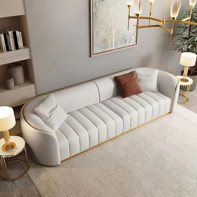 Modern Pink and White Curved Wedding Sofa Luxury Stainless Steel Chesterfield 3 Seat Sectional Sofa Set Living Room Furniture — image 3