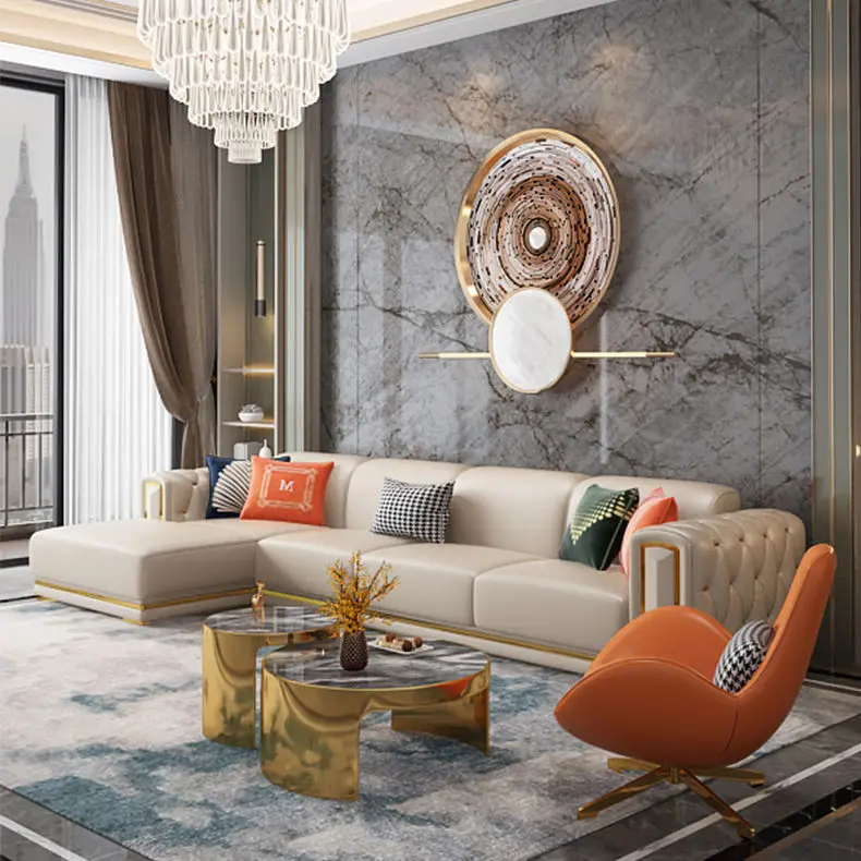 High End Italian Leather Sofa Luxury Living Room Furniture Technology Fabric Chesterfield Sofa Set for Living Room Velvet Sofas — image 3