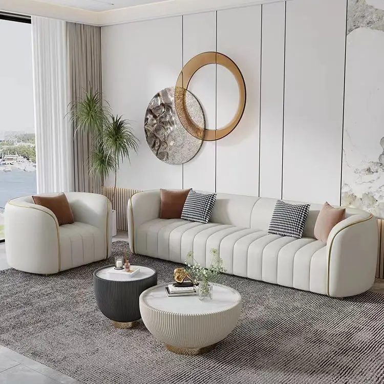 Modern Pink and White Curved Wedding Sofa Luxury Stainless Steel Chesterfield 3 Seat Sectional Sofa Set Living Room Furniture — image 5