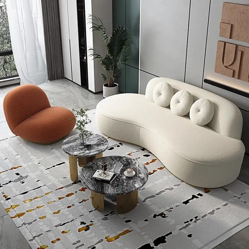 White Cashmere Wool Fashion Designer Living Room Sofas Stainless Steel Feet Comfortable Upholstered 3 Seater Sofa Bed — image 3