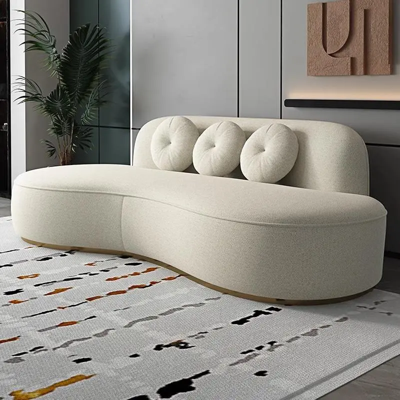 White Cashmere Wool Fashion Designer Living Room Sofas Stainless Steel Feet Comfortable Upholstered 3 Seater Sofa Bed — image 5