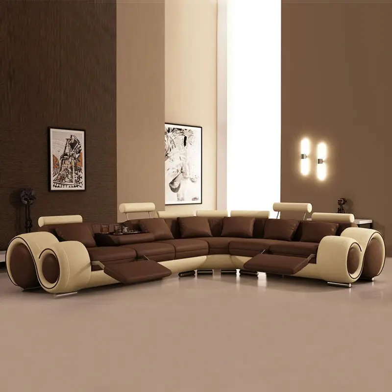 American Style Living Room Reclining Sofas Modern Fashion Luxury Genuine Leather Corner Sofa — view 1