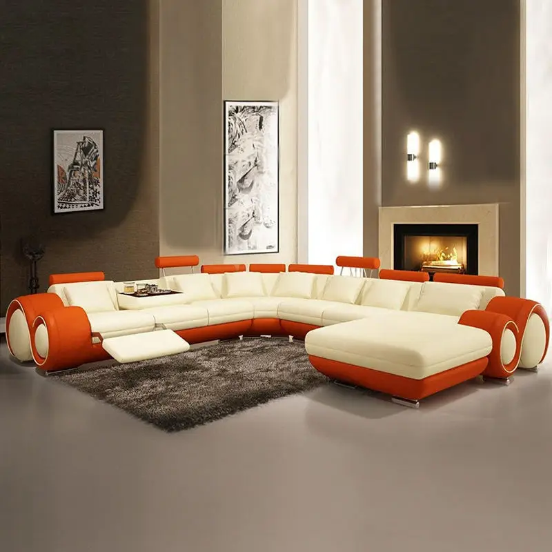 American Style Living Room Reclining Sofas Modern Fashion Luxury Genuine Leather Corner Sofa — image 2