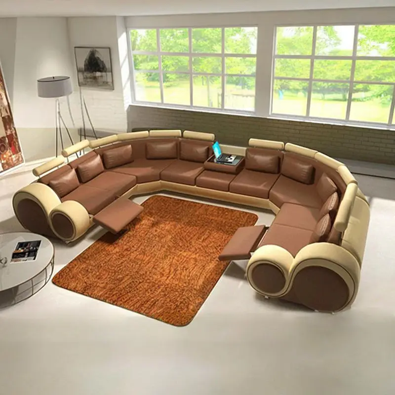 American Style Living Room Reclining Sofas Modern Fashion Luxury Genuine Leather Corner Sofa — image 3