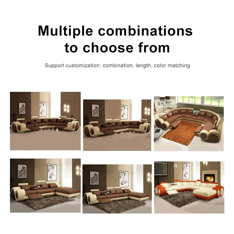 American Style Living Room Reclining Sofas Modern Fashion Luxury Genuine Leather Corner Sofa — image 4